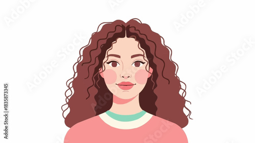 Portrait of a Young Woman with Curly Brown Hair.