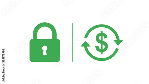 Vector illustration of Green padlock and dollar symbol simple flat vector icons for secure transactions isolated on white background