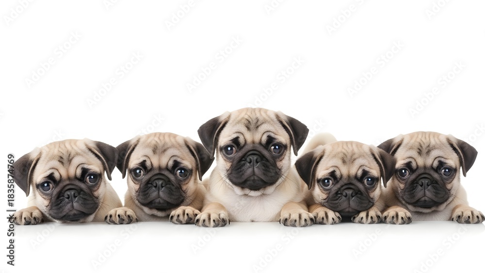 Obraz premium Three Adorable Pug Puppies Grouped Together