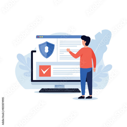 Person verifying document on computer screen