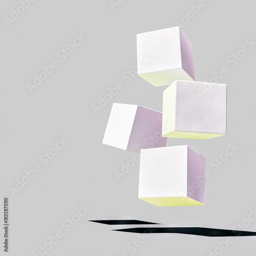 Floating Cubes with Shadows on Gray Background