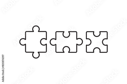 Set of Three different puzzle pieces connecting each other. Cooperation and teamwork. Creative concept business strategy collection. Vector design illustration elements.