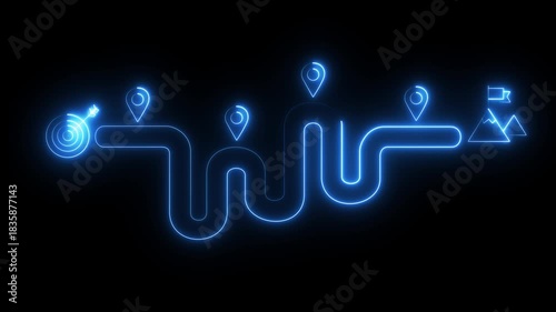 Line location map tracking mark icon location pointer icon 4k video. Road path with Many Location Points positioned across the route trip. Multiple destination icon animation.