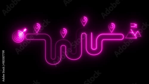 Line location map tracking mark icon location pointer icon 4k video. Road path with Many Location Points positioned across the route trip. Multiple destination icon animation.