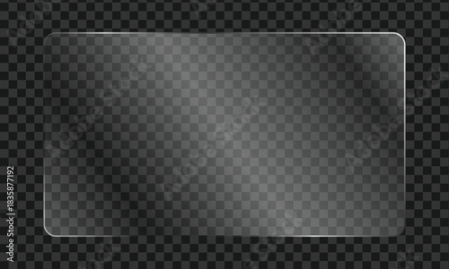 Realistic transparent glass rectangle screen with rounded corners and clear glossy reflection overlay.