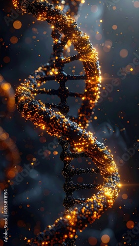 Glowing DNA helix particle strand