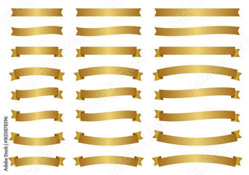 シンプルなゴールドグラデーションのリボンの大中小バリエーションセット