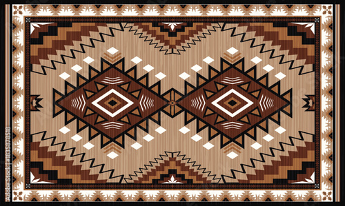 Navajo two grey hills rug pattern native intricate geometric vector.Carpet natural wool colors of gray,brown,white,Black traditional southwestern tribal illustration.For background,fabric,decoration.
