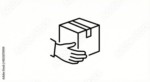 Minimal outline hand holding a package symbolizing safe delivery