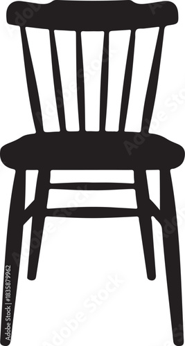 Black Silhouette Of A Wooden Spindle Back Chair On A White Background furniture traditional