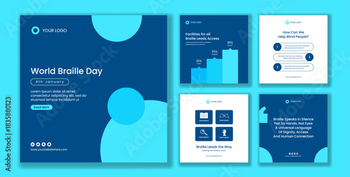 World Braille Day Flat Cartoon Hand-Drawn Background Illustration for Social Media Post