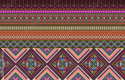 Ethnic monochrome seamless pattern. Background with Aztec geometric patterns. Print with a tribal theme. Fabric from the Navajo people. Abstract wallpaper in a modern style. Illustration in vector 