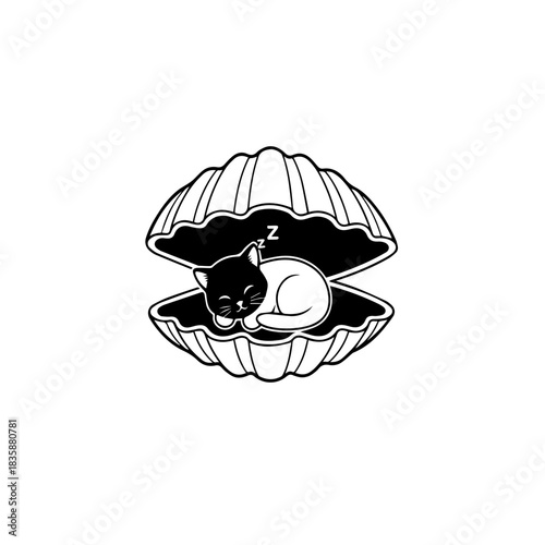 Sleeping Cat in Shell
