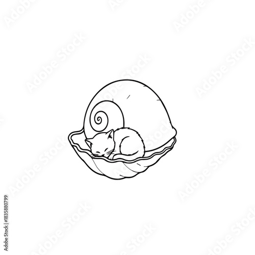 Cozy Kitten Asleep in Shell