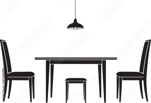 Dining table with chairs and pendant lamp silhouette stool chandelier