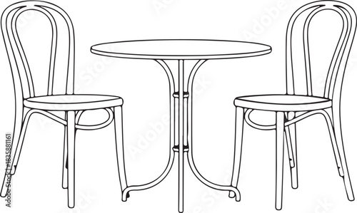 Outline Of A Round Table And Two Bistro Chairs On A White Background furniture cafe