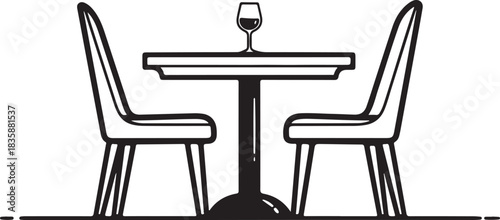 Table with two chairs and a wine glass silhouette furniture interior