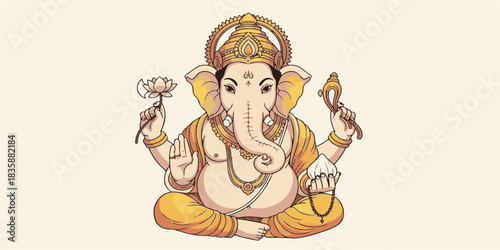 A refined illustration of Lord Ganesha created with clean smooth outlines and gentle gradient colors