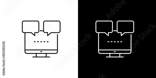 Single icon of computer screen with chat bubbles, representing online communication and messaging