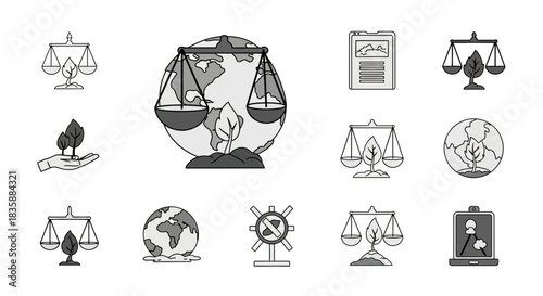 Balancing nature's scales with the earth and sustainable growth icons for environmental campaigns and eco-friendly business