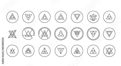 Modern geometric triangle icons set for branding design projects and abstract concept visuals offering unique artistic flair and professional appeal