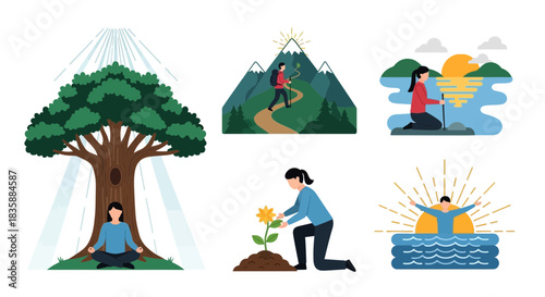 Inspiring scenes of personal growth nature connection and outdoor adventure promoting well being and achievement