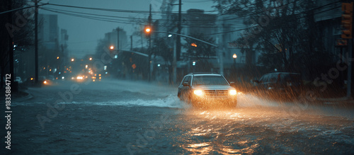 car flood in city street