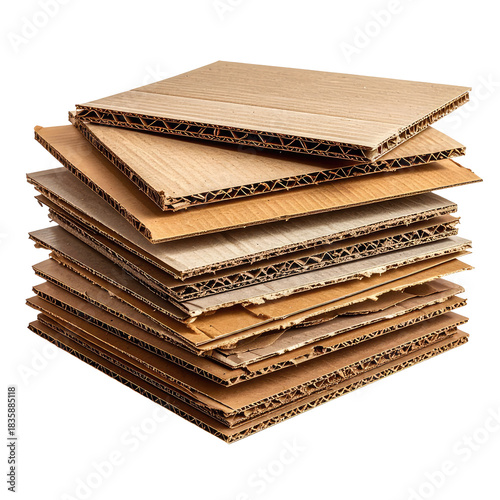 Stack of flattened cardboard, brown corrugated material in pile