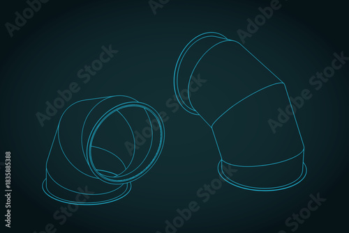 90-degree round galvanized steel ventilation elbow isometric blueprints