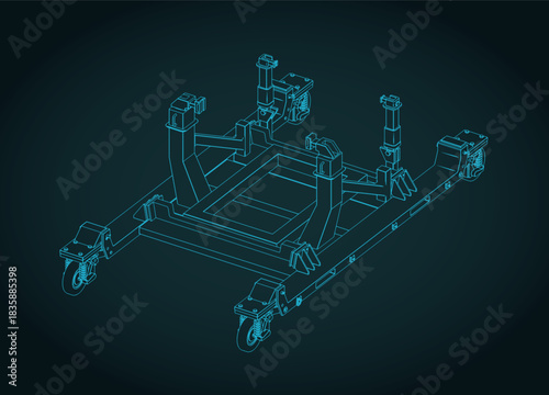 Aircraft engine stand isometric blueprint