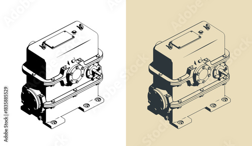 Two-stage worm gearbox illustrations