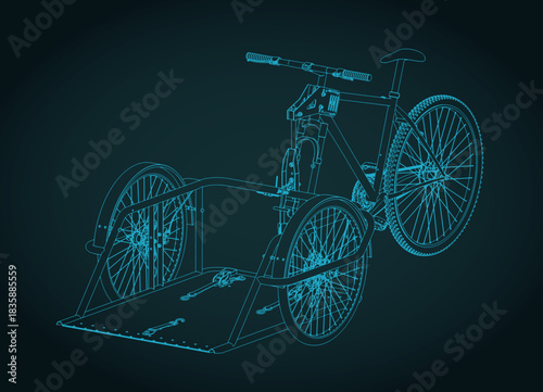 Wheelchair transport bike isometric blueprint