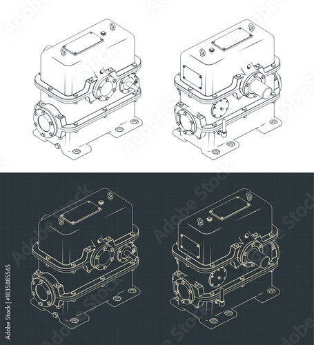 Two-stage worm gearbox isometrivc drawings