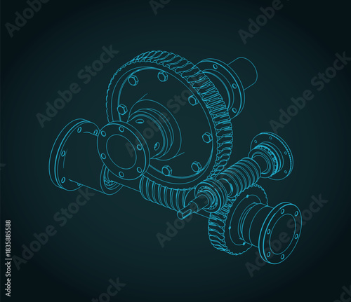 Worm gearbox mechanism and structure isometrivc blueprint