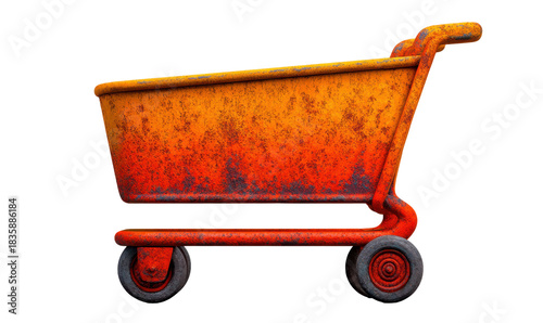 Rusty shopping cart in urban setting grunge photography industrial environment side view