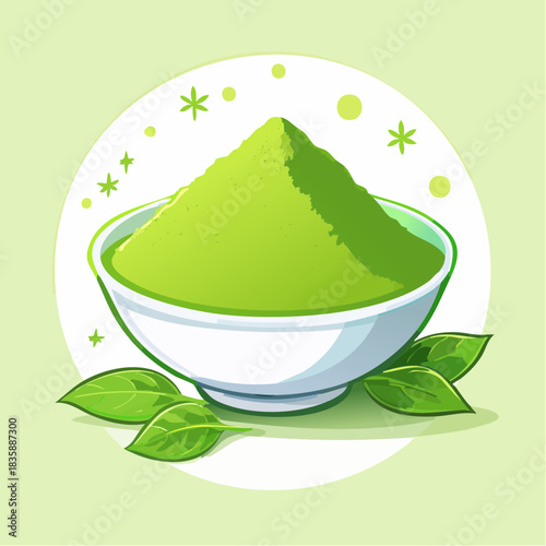 抹茶のパウダーのベクターイラスト 粉末緑茶、高級和風素材