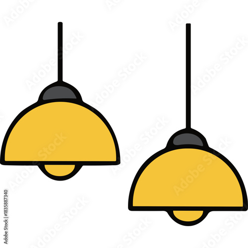 Two yellow pendant lights hanging against a black background featuring a simple clean design and minimalist aesthetic ideal for modern interior decoration and ambient lighting solutions