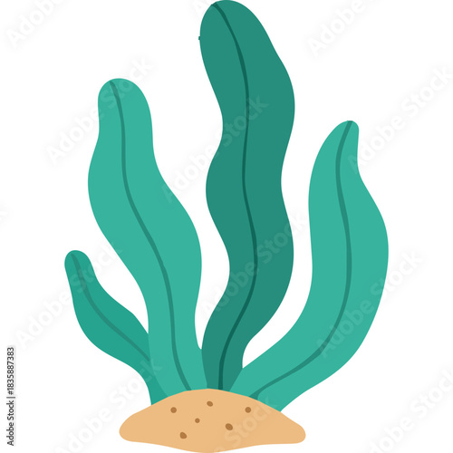 Underwater Kelp Growing From Sandy Seabed With Flowing Green Fronds Against A Black Background