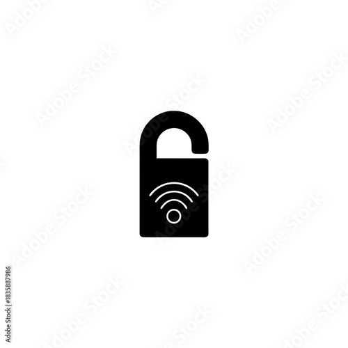 Black door hanger with wifi symbol indicating internet availability on a white background view on transparent background