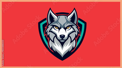 Aggressive wolf mascot logo on shield emblem