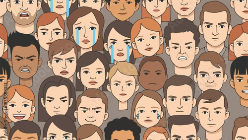 Diverse Crowd Expressing a Spectrum of Human Emotions.