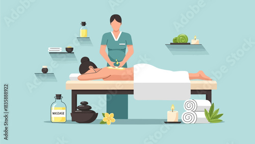UntitledBody care. Spa body massage treatment. Flat vector illustration