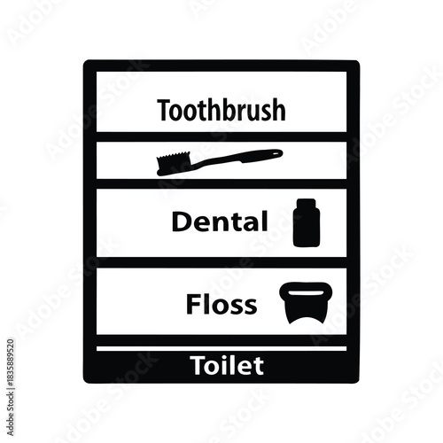 Simple black and white icon illustration of a dental or bathroom shelf