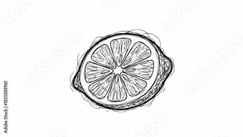 Detailed Hand-Drawn Sketch of a Fresh Lemon Slice.