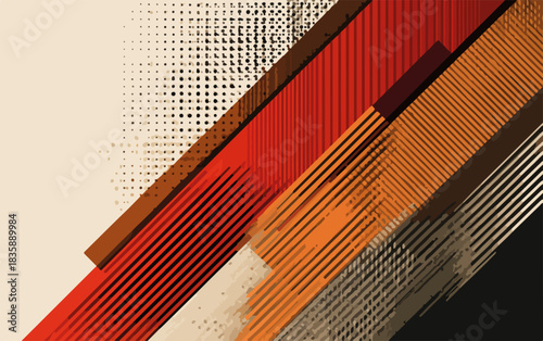 赤、茶、オレンジを基調としたモダンで幾何学的な斜めストライプとドットパターンの抽象的なベクター背景デザイン