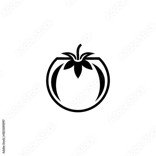 Black and white tomato vector image on transparent background silhouette