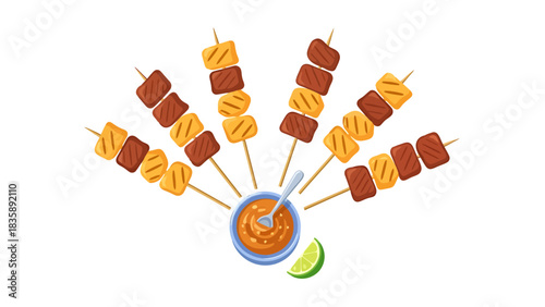 Delicious Grilled Skewers with Savory Peanut Sauce and Fresh Lime