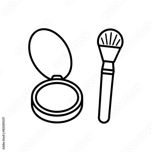 Makeup powder and a brush drawing on transparent background silhouette