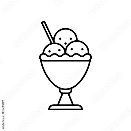 Ice cream sundae in outline style on transparent background silhouette