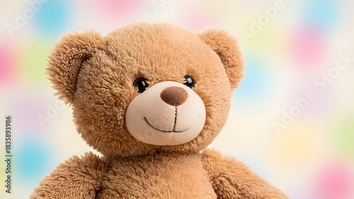 Adorable Teddy Bear Portrait A Delightful Close-Up of a Classic Stuffed Animal on Colorful Background